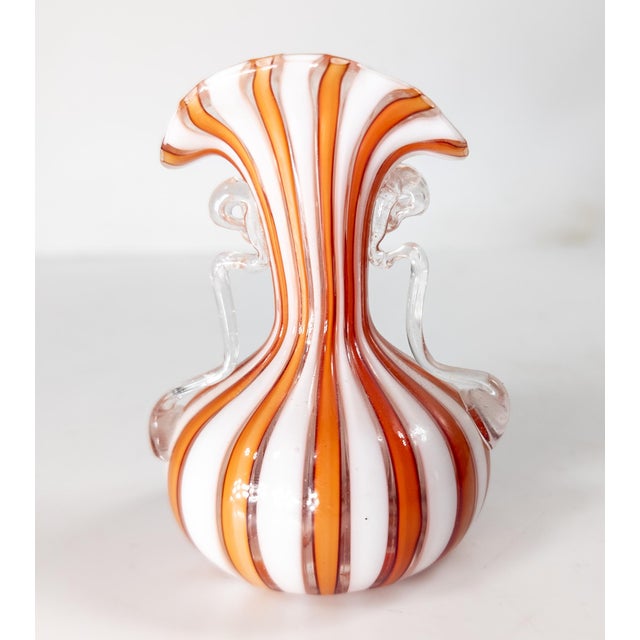 Mid-Century Italian Murano Orange and White Latticino Glass Miniature Vase For Sale - Image 4 of 8