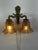 Antique Art Deco Wall-Mounted Lamp with Brass Base and Pink Satin Glass Shades For Sale - Image 9 of 11