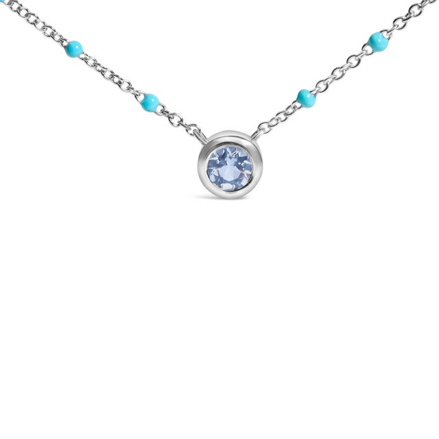 Contemporary Sterling Silver Bezel Set Light Blue Aquamarine and Enamel Bead Chain Necklace For Sale - Image 3 of 5