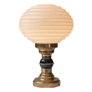 Art Deco Scandinavian Table Lamp in Bronze & Fluted Orb Glass, 1960s For Sale