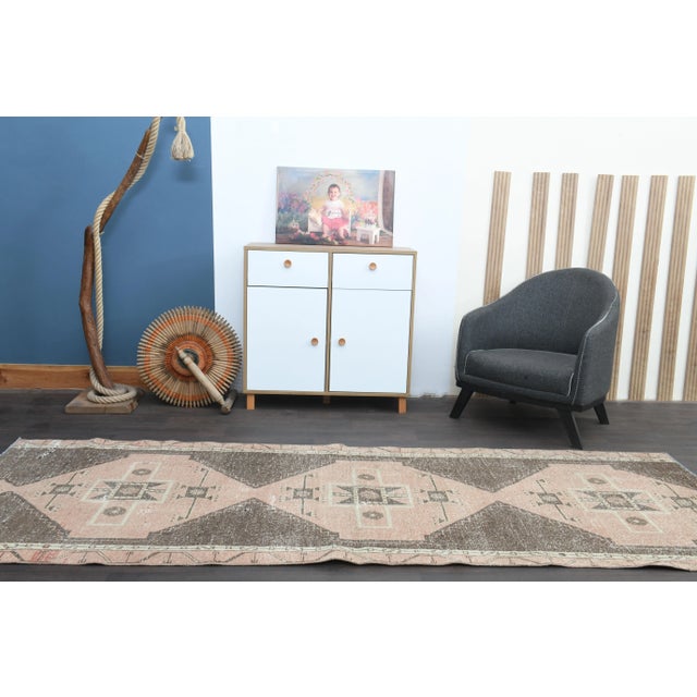 Traditional 1970s Turkish Oushak Handmade Wool Cotton Brown Runner Rug For Sale - Image 3 of 11