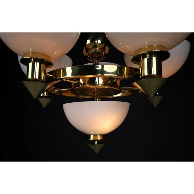 Sculptural Italian Chandelier in Brass & White Opaline Glass, 1970s For Sale - Image 15 of 18