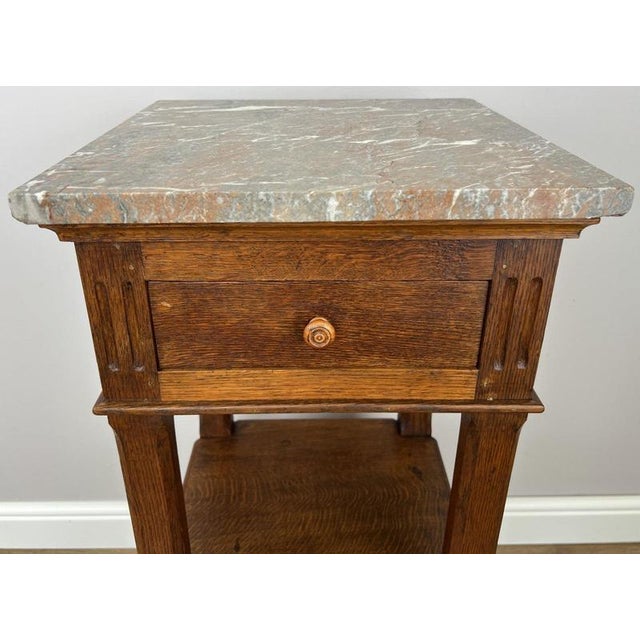 Antique French Oak Bedside Table with Marble Top For Sale - Image 4 of 9