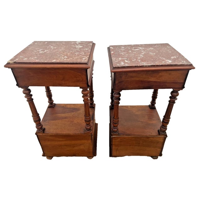 Late 19th Century Antique French Renaissance Revival Nightstands Marble Top Commode Bed Cabinets For Sale - Image 5 of 12