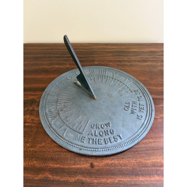 Late 20th Century Vintage English Country Iron Verdigris Garden Sundial "Grow Old Along With Me" For Sale - Image 5 of 6