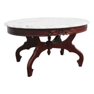 Victorian Style Oval Marble Top Carved Coffee Table 6241 For Sale