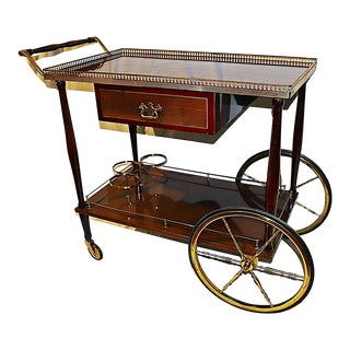 1980s Solid Brass Italian Bar Cart For Sale