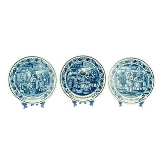 20th Century Dutch Porcelain Plates by Royal Goedewaagen of Delft Blue, Holland, 1940s, Set of 3 For Sale