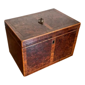 Antique 18th Century George III Burl Walnut Tea Caddy of Pleasing Proportion