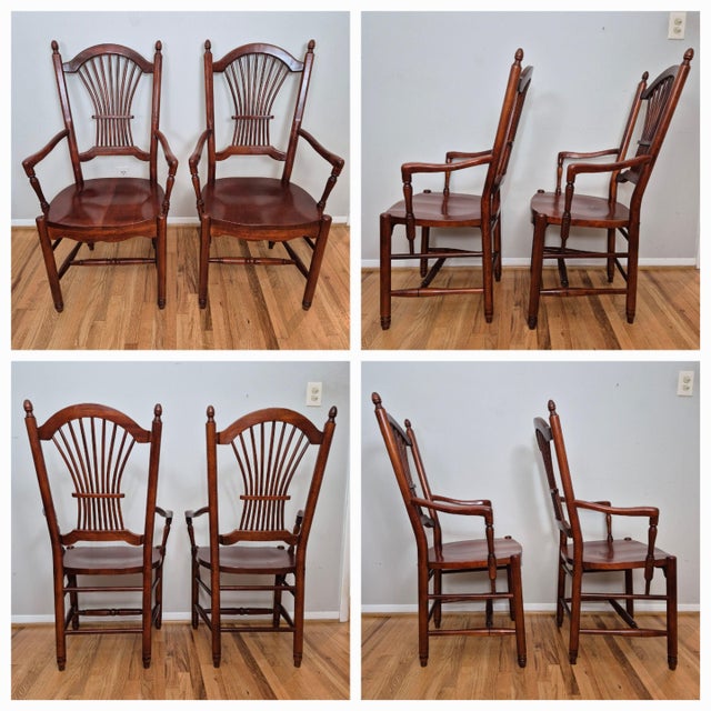 Late 20th Century Vintage Farmhouse Style Solid Cherry Wheat Sheaf Back Dining Chairs - Set of 7 For Sale - Image 11 of 13