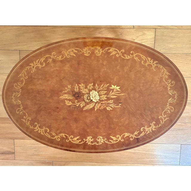 Hollywood Regency Italian Burlwood Marquetry Coffee Table, Small For Sale - Image 3 of 7