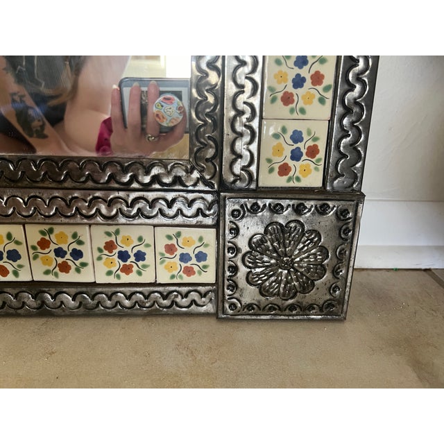 Mexican 1970s Mexican Tin Framed Mirror For Sale - Image 3 of 9