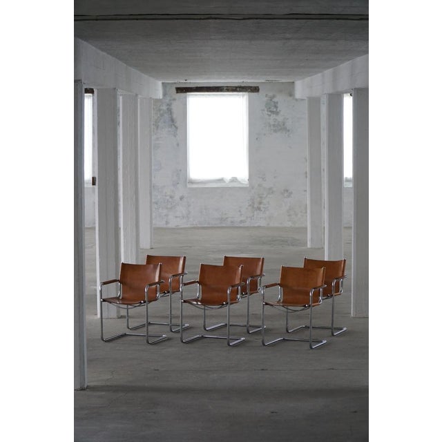 Bauhaus Vintage Cantilever Armchairs in Cognac Leather by Mart Stam for Matteo Grassi, 1960s, Set of 6 For Sale - Image 3 of 18