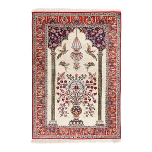 Vintage Persian Silk Qum Prayer Rug - 03'06 X 05'00