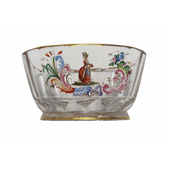 Pink Antique J L Lobmeyr Austrian Enamel Decorated Crystal Bowl Romantic Scene For Sale - Image 8 of 8
