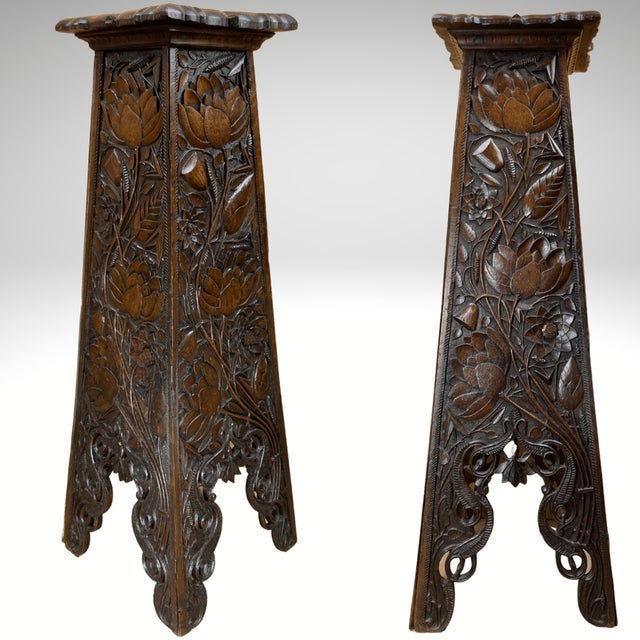 Large Arts and Crafts Hand Carved Pedestal, England, 1880s For Sale - Image 3 of 18
