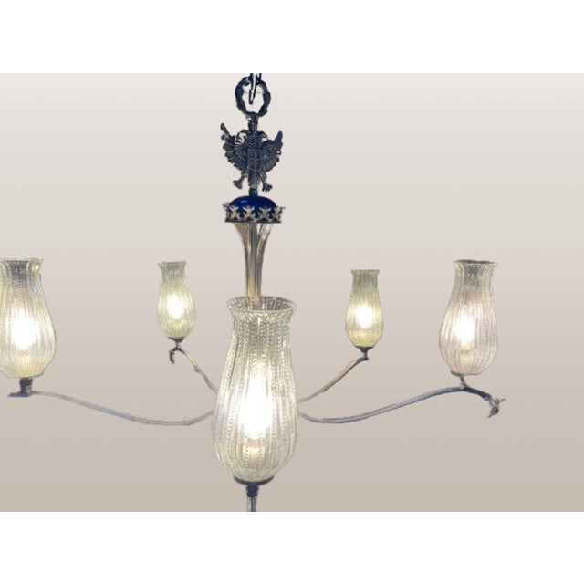 Neoclassical Neoclassical Five-Light Glass and Chromed Steel Chandelier by Kaiser Leuchten, 1950s For Sale - Image 3 of 11