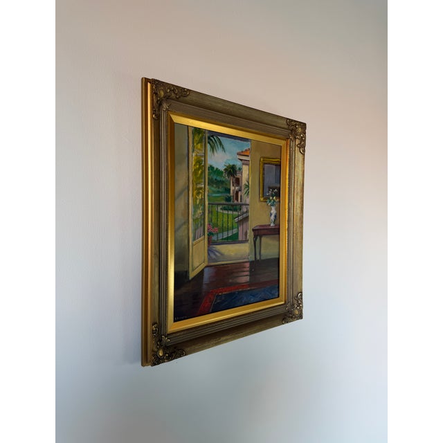 Mediterranean Vintage Mediterranean Villa Interior Oil Painting on Canvas – Framed For Sale - Image 3 of 12