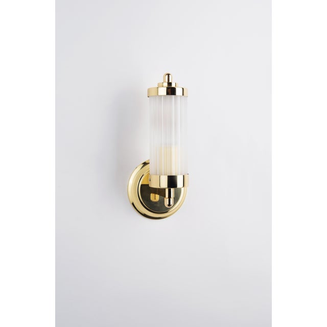 Polished Lacquered Brass and Frosted Schöler Crystal Ribbed Sconce by ZAVADSKI For Sale - Image 4 of 4