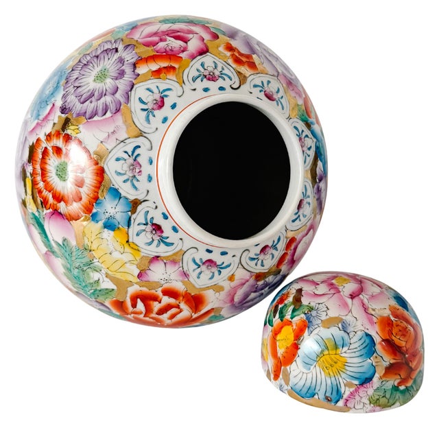 Large Chinese Polychrome Millefleurs Porcelain Mirrored Ginger Jar For Sale In San Diego - Image 6 of 7