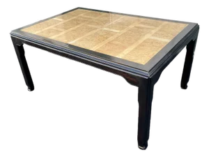 Raymond Sobota for Century Chinoiserie Black Lacquer and Burlwood Dining Table