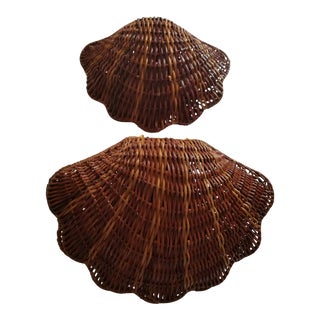Mid-Century Modern Nesting Wicker Shell Baskets - a Pair For Sale