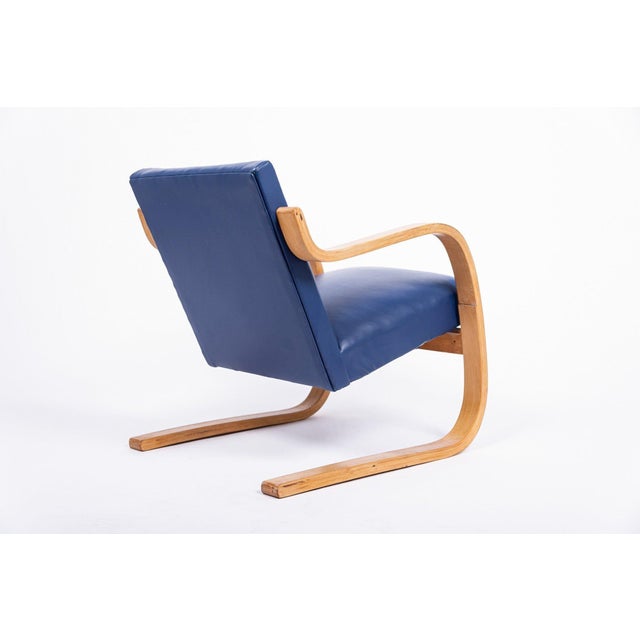 Wood Early Production Bauhaus 402 Blue Arm Chair by Alvar Aalto, Made in Finland, 1930s For Sale - Image 7 of 14