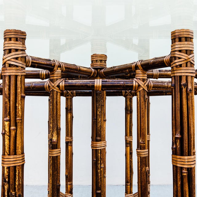 McGuire 1980s McGuire Attributed Coastal Modern Bamboo & Laced Rawhide Racetrack Dining Table For Sale - Image 4 of 15