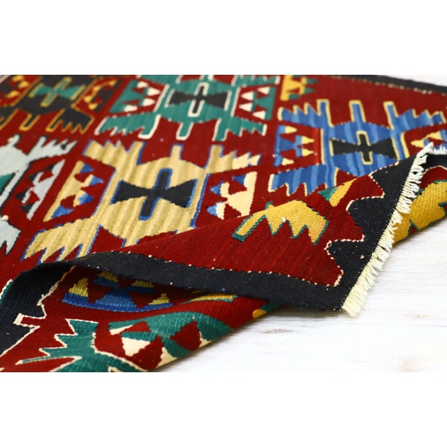 1960s Scandinavian Wool Red Handwoven Ethnic Kilim Rug For Sale In Sacramento - Image 6 of 13