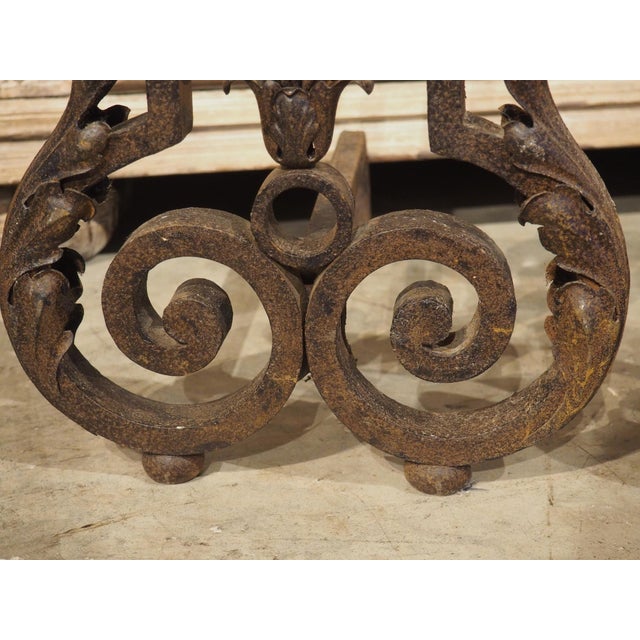 Pair of Decorative French 1940s Wrought Iron and Tole Fireplace Chenets For Sale - Image 4 of 18