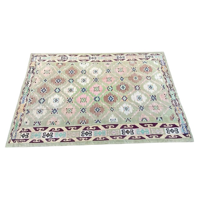 Large Indian Dhurrie Flat-Woven Rug For Sale