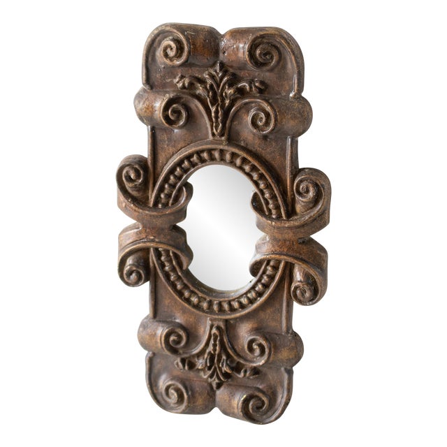 Vintage Brown Art Nouveau Revival Small Wall Mirror For Sale