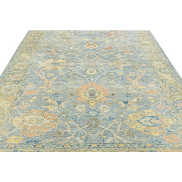 Modern Sultanabad Hand-Knotted Wool Area Rug – Serene Slate Blue & Terracotta For Sale - Image 9 of 11