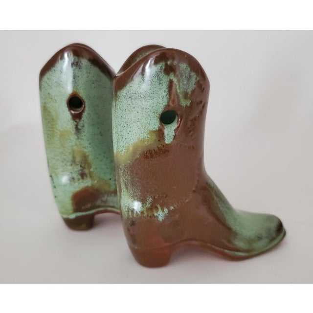 Asparagus Pair of 1950s Miniture Mid-Century Modern Cowboy Boots by Frankoma For Sale - Image 8 of 9