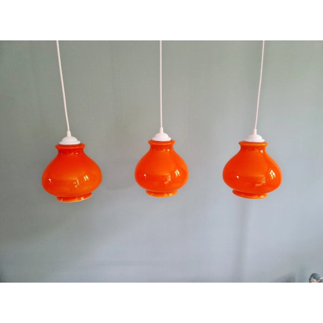 1960s Vintage Orange Opaline Pendant Lights, 1960s, Set of 3 For Sale - Image 5 of 12