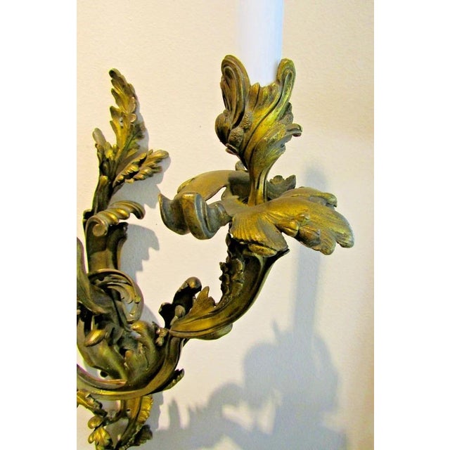 Bronze Antique French 19th Century Louis XV Gilt Bronze Two Light Wall Sconces - a Pair For Sale - Image 8 of 18