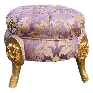1970s French Louis XVI Gold Beech Purple Bench - 1 Pc For Sale