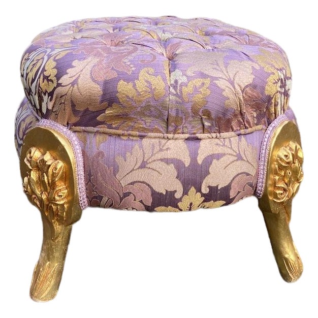 1970s French Louis XVI Gold Beech Purple Bench - 1 Pc For Sale