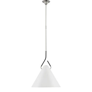 Amber Lewis for Visual Comfort Signature Laken 19" Pendant in Polished Nickel and Black Rattan with White Shade For Sale