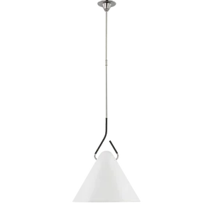 Amber Lewis for Visual Comfort Signature Laken 19" Pendant in Polished Nickel and Black Rattan with White Shade