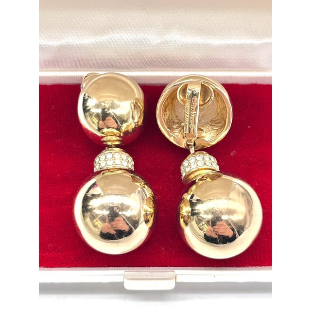 Vintage Double-Ball Ear Clips in Gold & Crystals from Christian Dior, 1980s, Set of 2 For Sale - Image 6 of 13