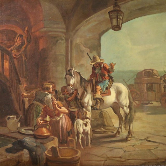 Italian painting from the first half of the 20th century. Oil on canvas, first canvas, painting depicting a courtyard...