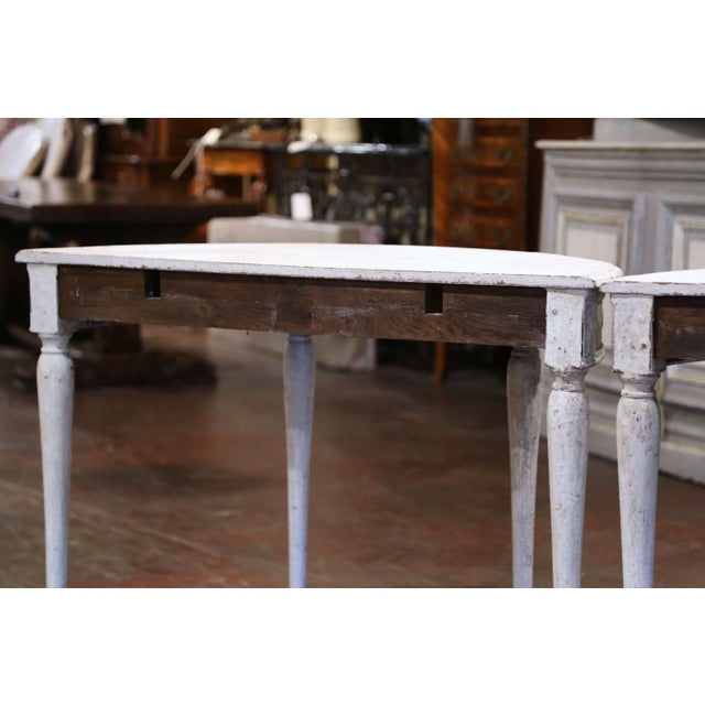 Pair of 19th Century French Directoire Carved Painted Demilune Console Tables For Sale - Image 11 of 11