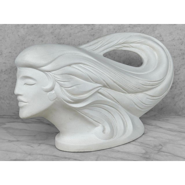Art Deco Vintage 20" Art Nouveau White Ceramic Women Bust Sculpture by Haeger For Sale - Image 3 of 11
