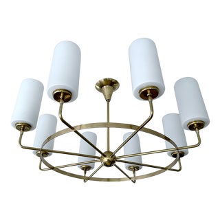 Large Vintage Italian Glass and Brass Chandelier, 1950s For Sale