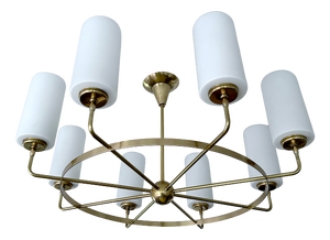Large Vintage Italian Glass and Brass Chandelier, 1950s