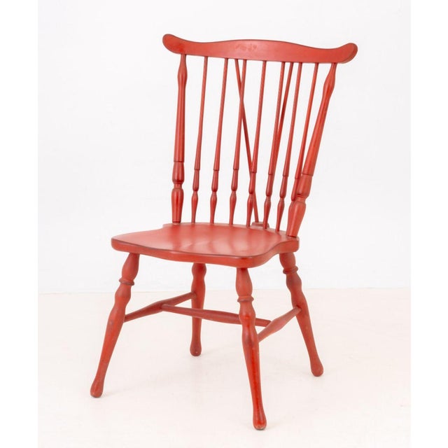 Red Windsor Style Red Painted Dining Chairs, 4 For Sale - Image 8 of 9