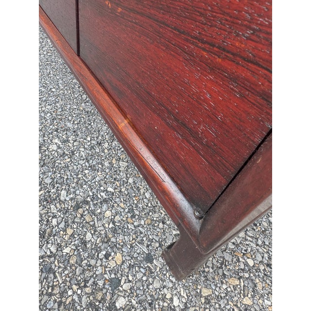 Brown Vintage Chinese Chinoiserie Elmwood Low Sideboard With Brass Hardware For Sale - Image 8 of 12