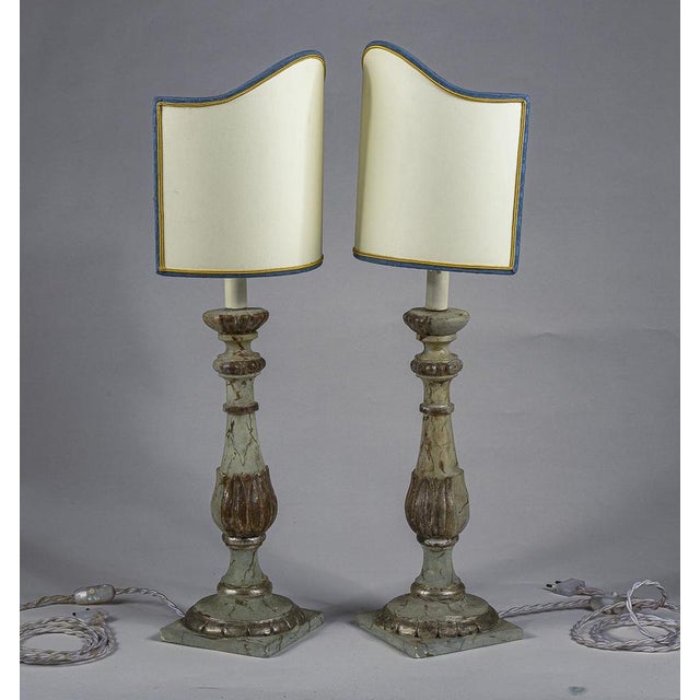19th Century Candelabra Lamps in Lacquered Wood with Faux Marble Finish, Set of 2 For Sale - Image 8 of 8