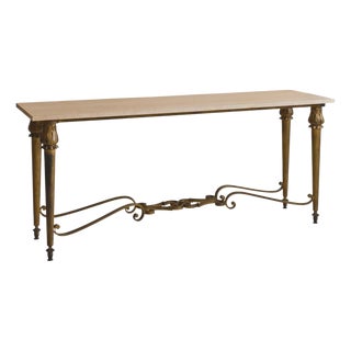 Early 20th Century French Bronze + Travertine Console From A Historic Parisian Hotel For Sale